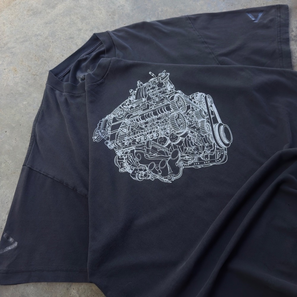 Vintage 2000s Grandeur Engine Graphic T-Shirt Faded Black Streetwear XL (f2)